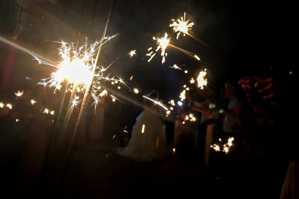 Sparklers in Night at Wedding photo