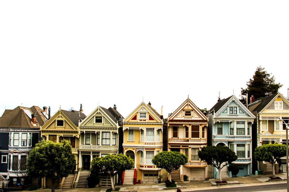 Colorful Houses on Slanted Street photo