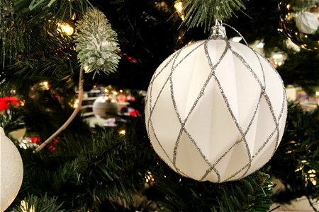 White Paper Ornament on Christmas Tree photo