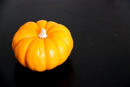 Small Orange Pumpkin on Dark Table photo