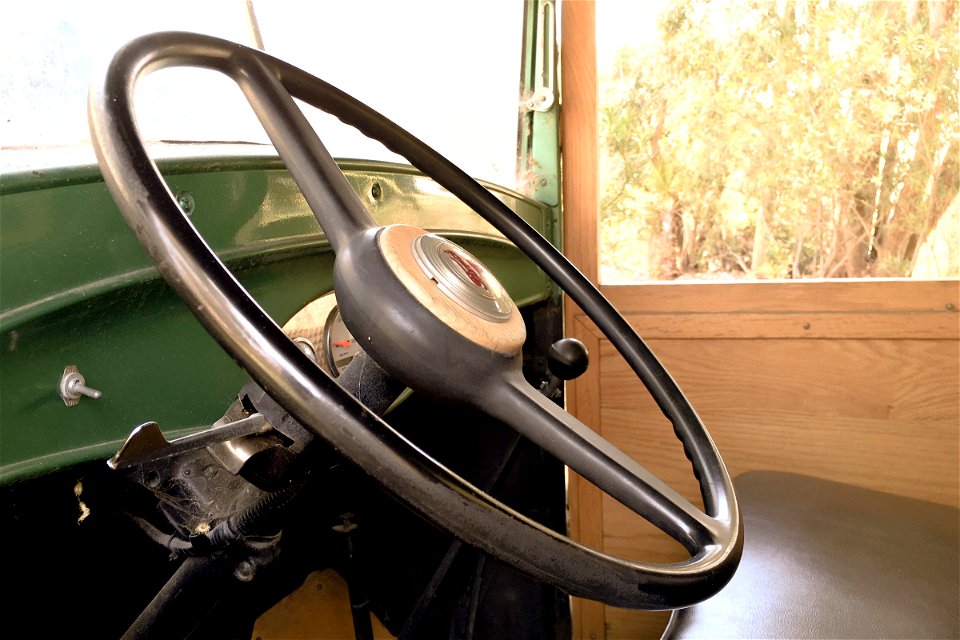 Old Steering Wheel in Vintage Car