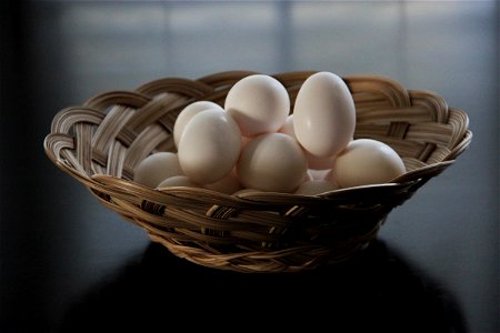 Basket of Eggs on Dark Table