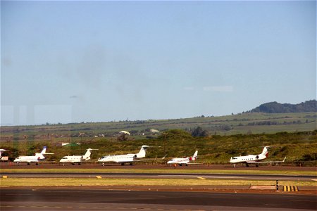 Jet Planes Lined Up at Airport photo