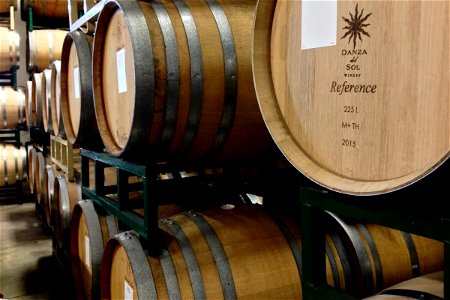 Stacked Oak Barrels of Wine photo