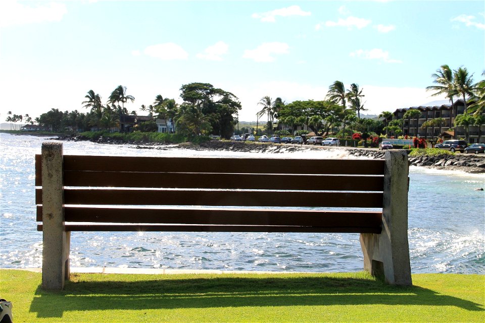 Park Bench on Beach Facing Ocean