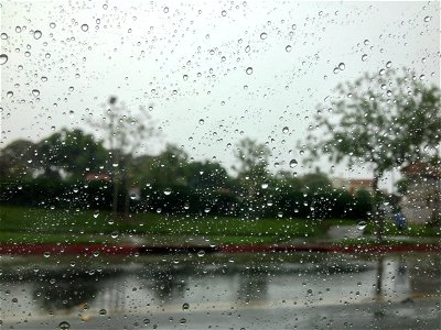 Raindrops on Window Looking at Street
