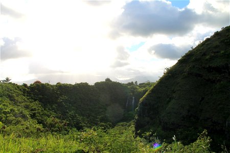 Lush Jungle Hills with Waterfalls in Distance