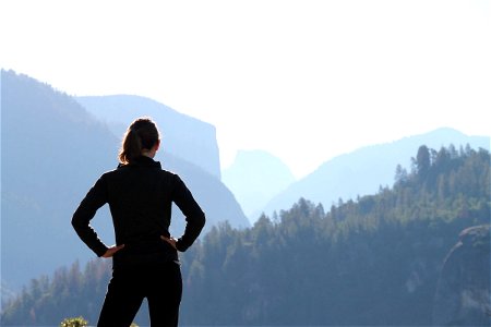 Woman Looking at Mountains photo