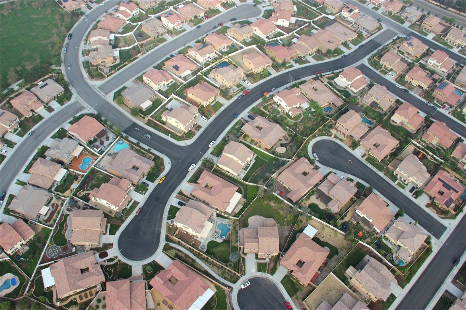 Aerial View of Houses in Suburban Neighborhood photo
