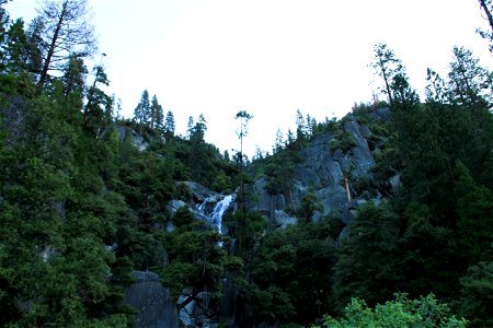 Trees on Rocky Hill with Waterfall photo