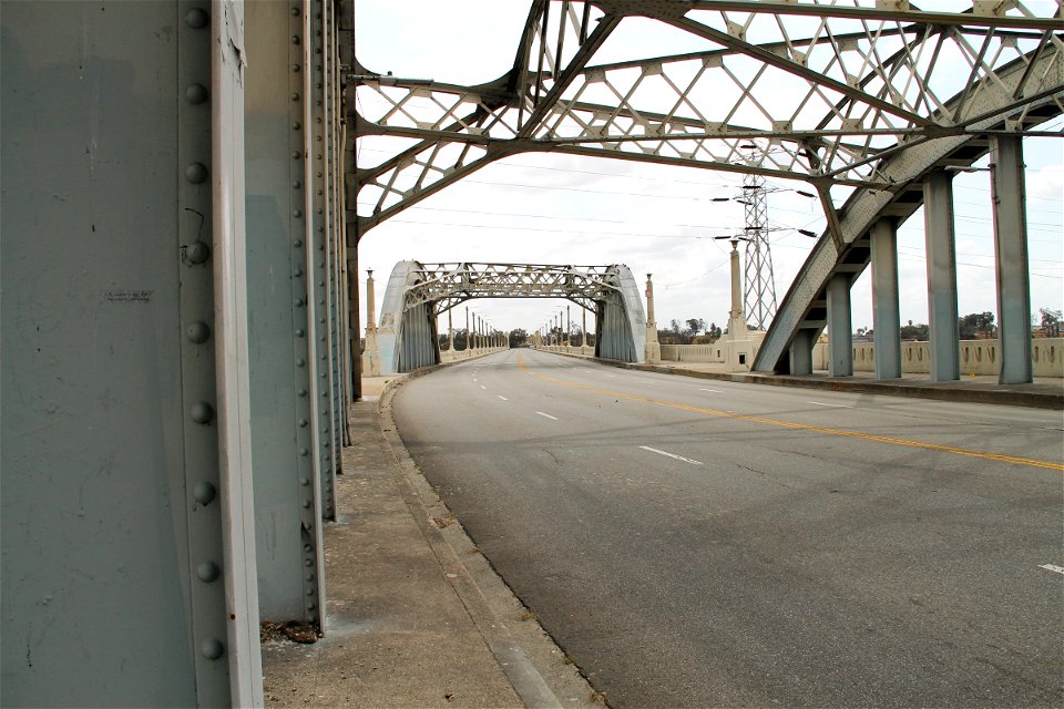 Metal Frames Over Street Bridge