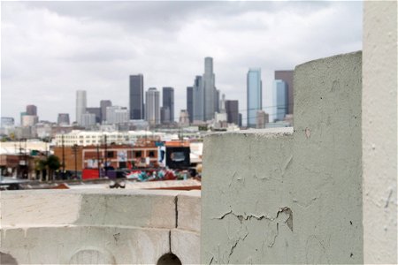 Concrete Wall with Downtown City Behind photo