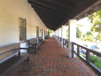 Outdoor Hallway of Mission Building photo