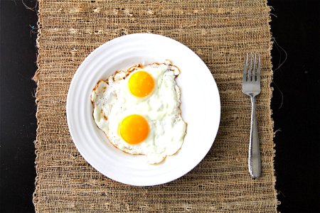 2 Sunny Side Up Eggs on Plate with Fork