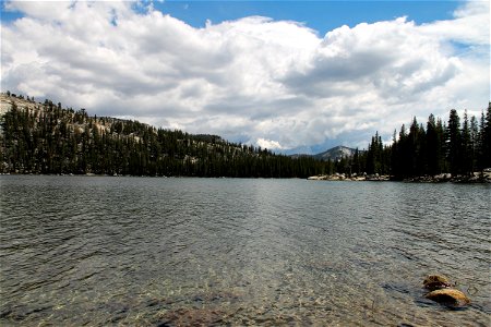 Lake with Trees on Mountains photo