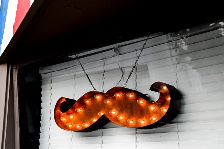 Mustache Light Marquee in Window photo