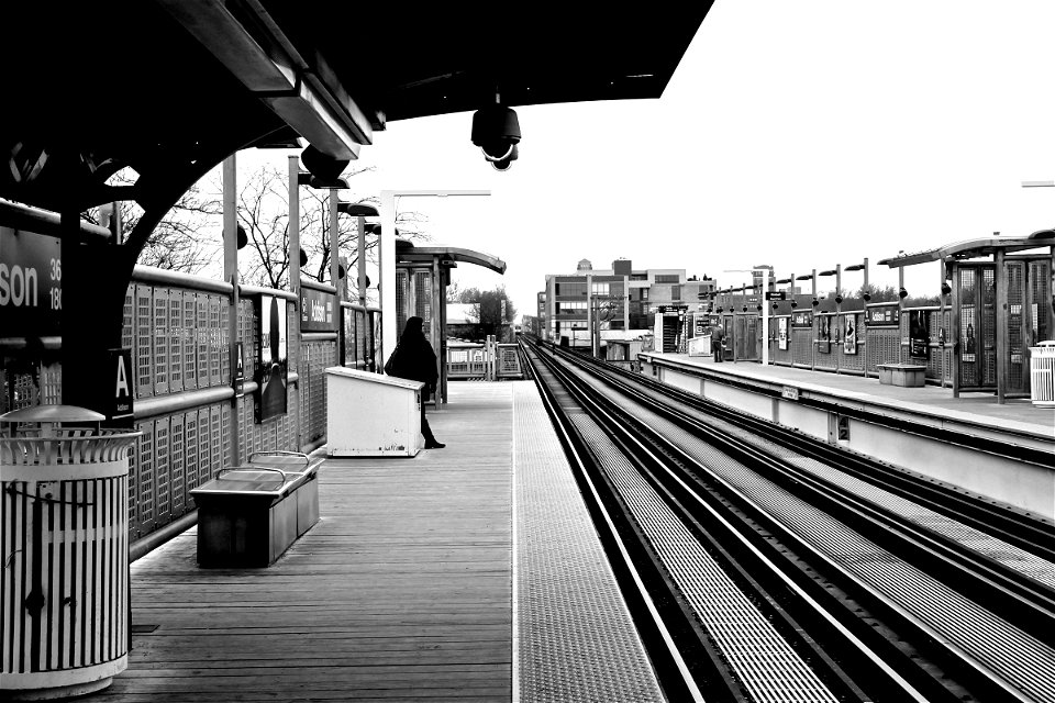 Empty Train Station in Black & White photo