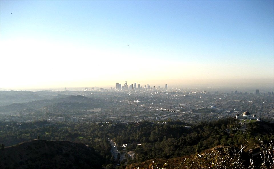 Downtown City Past Hills in Distance photo