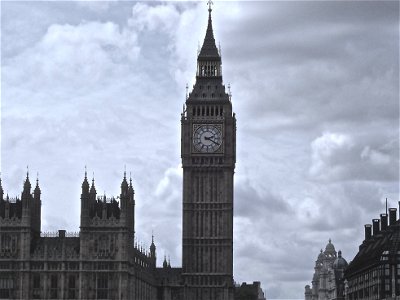 London Clock Tower Against Gloomy Sky photo