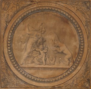 Libertas Americana. July 4, 1776. The brave child is not without the gods. Drawing of the United States of America medal designed by A.E. Gibelin in 1783