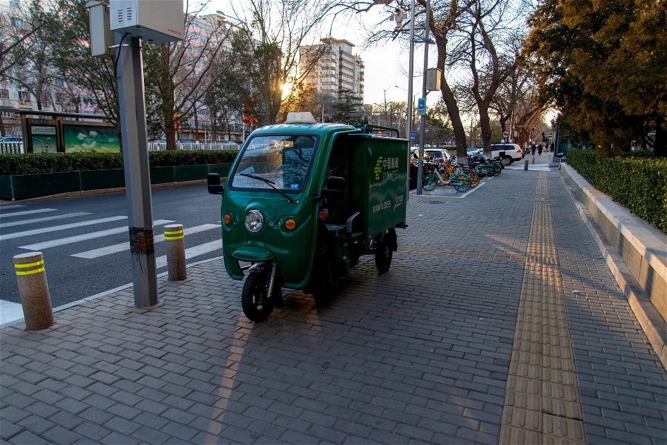 Beijing street view China Post battery car