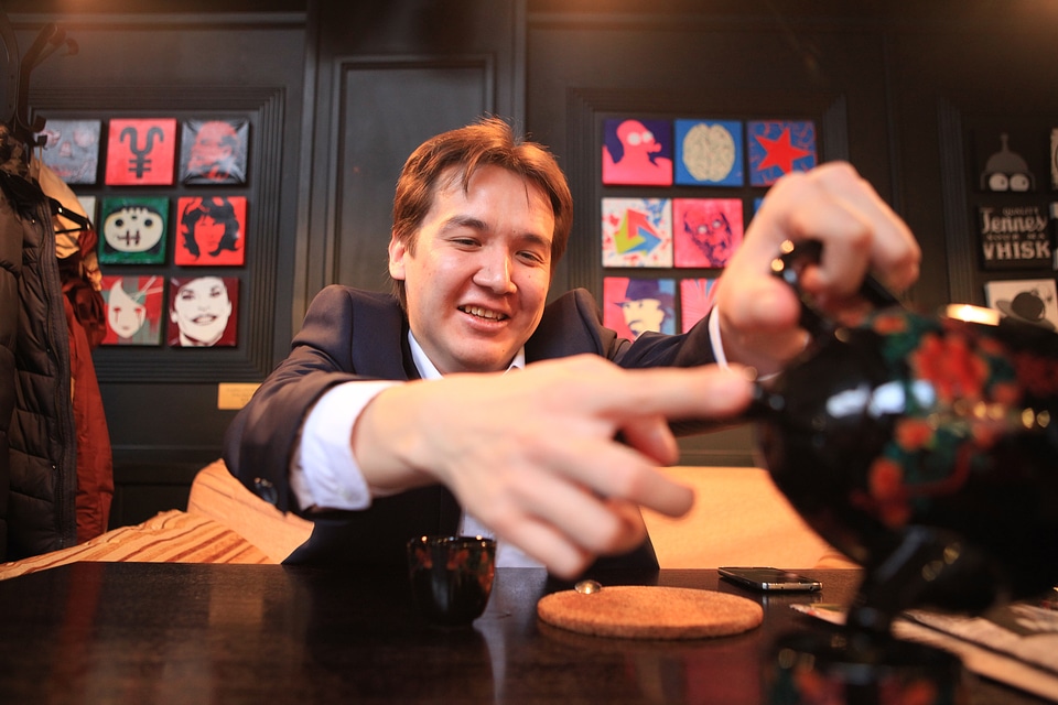 businessman drinking tea