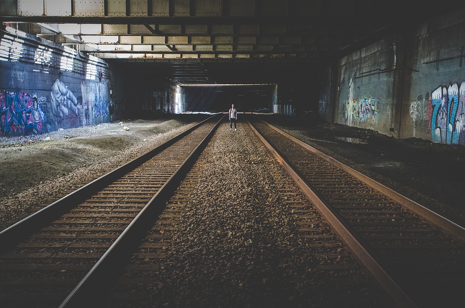 Alone in Train Tunnel