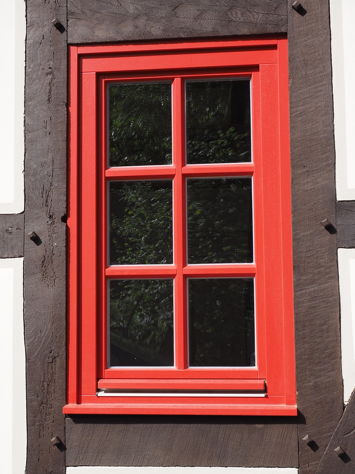 Red window frames fachwerkhaus