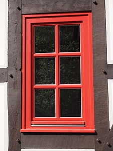 Red window frames fachwerkhaus