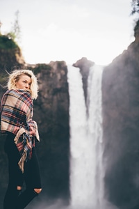 The waterfall and the woman