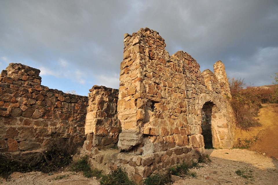 Castle ruins building stone wall