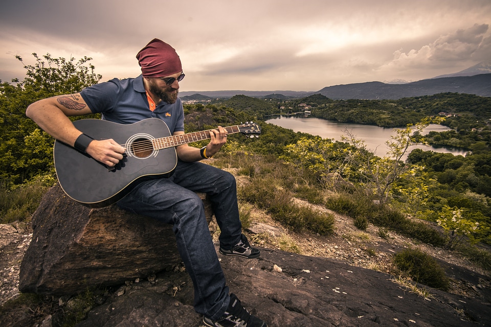 Boy landscape music
