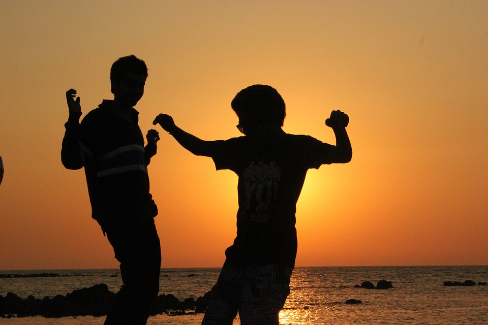 Silhouettes beach ocean