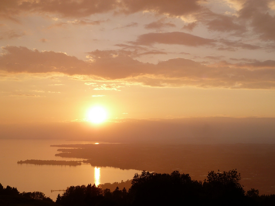 Clouds sunset lake photo