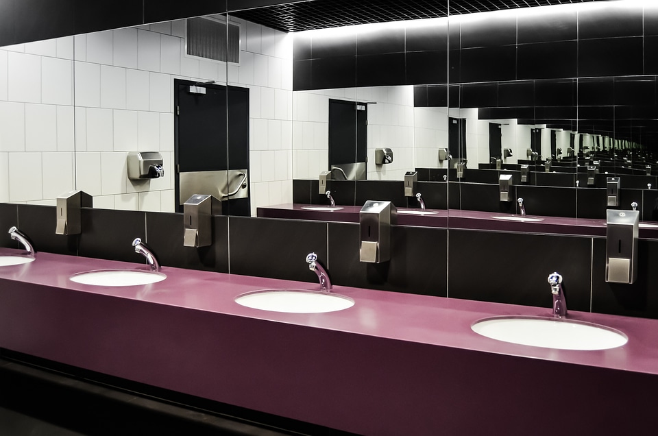 Public toilet bathroom mirror