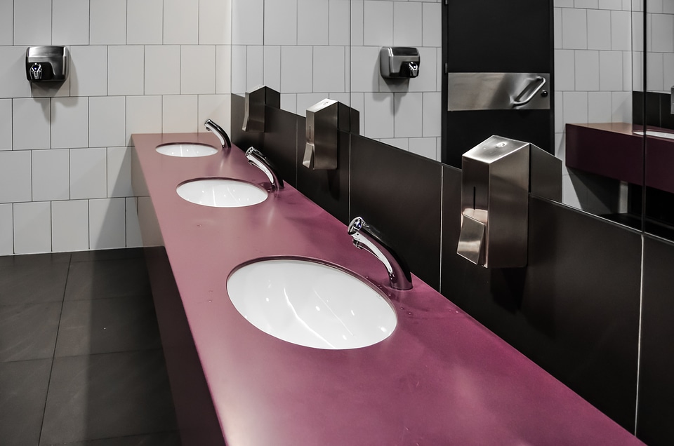 Public toilet bathroom mirror
