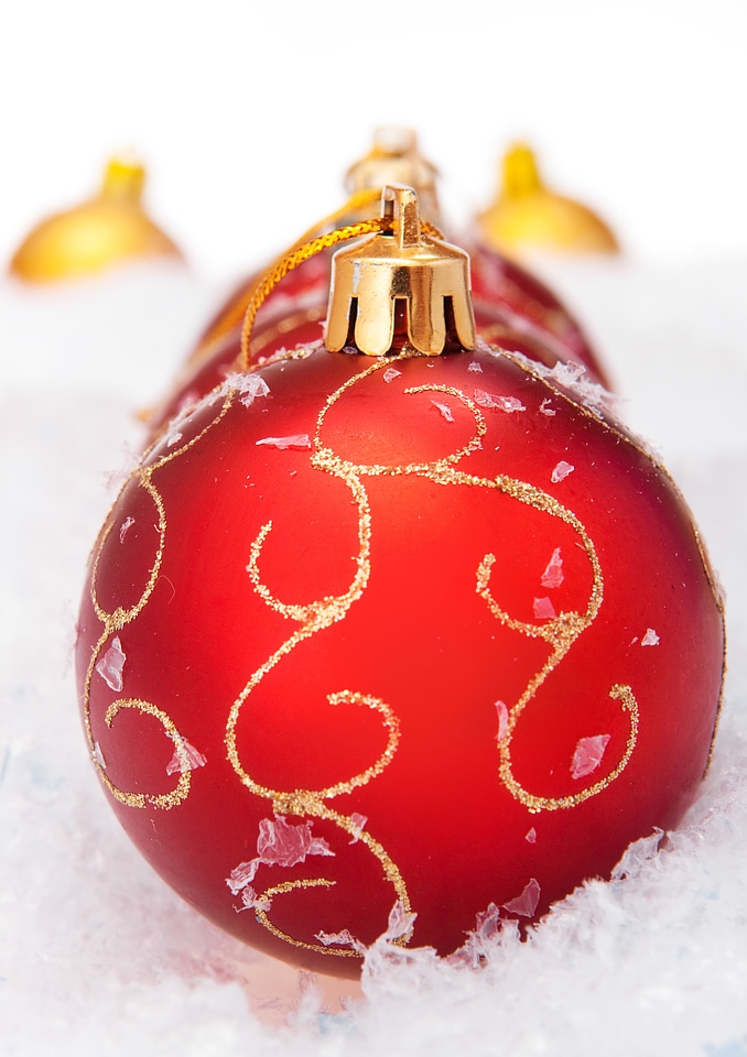 Red Christmas Balls in Snow