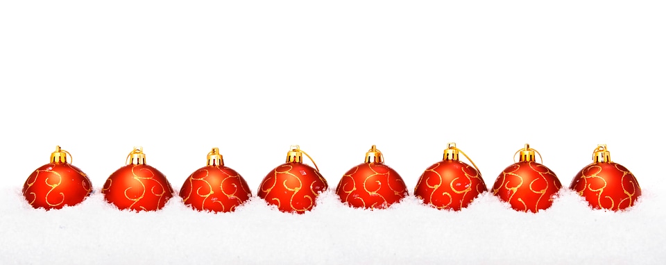 Row of Eight Red Christmas Baubles