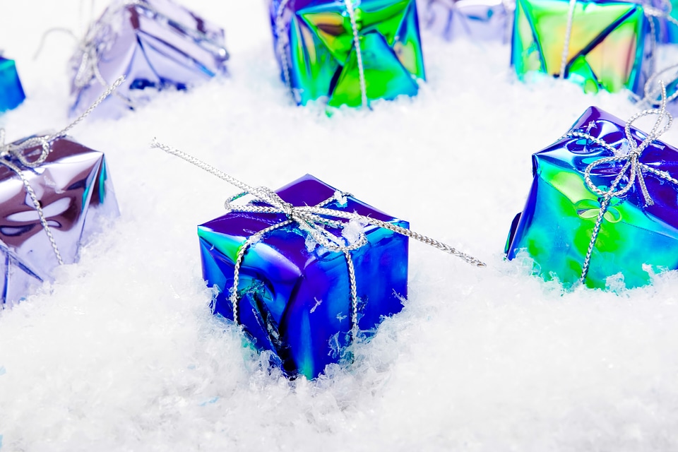 gift boxes in snow