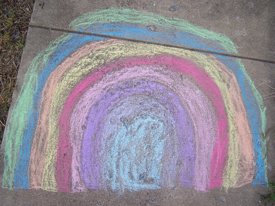 Chalk art kid's drawing sidewalk