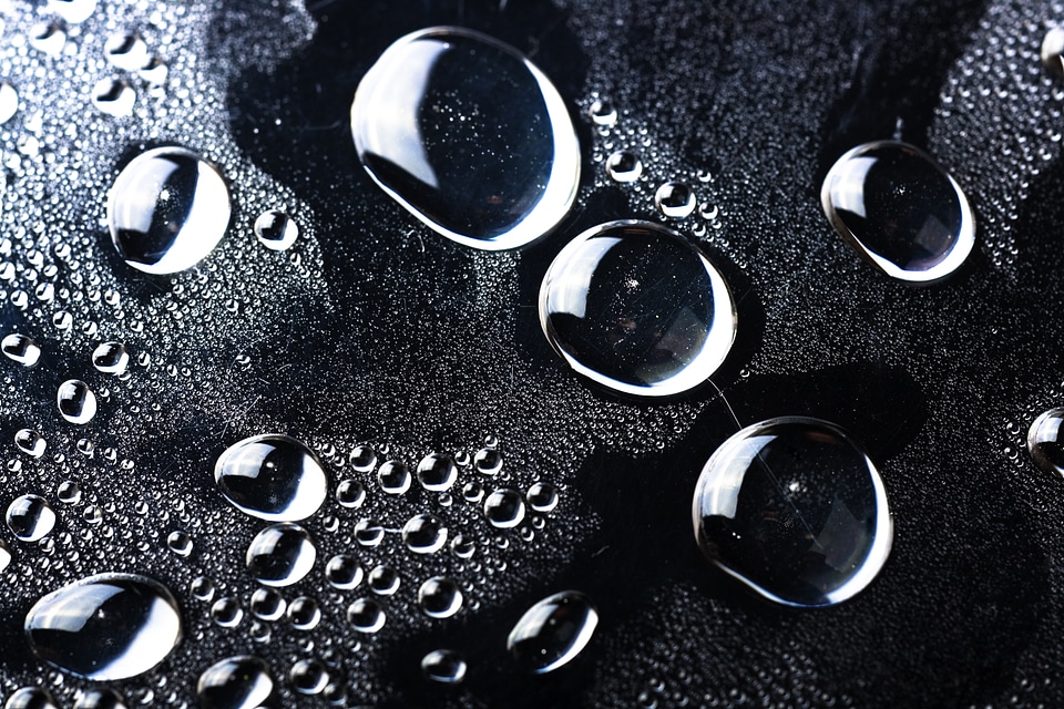 Large water drops on gray background
