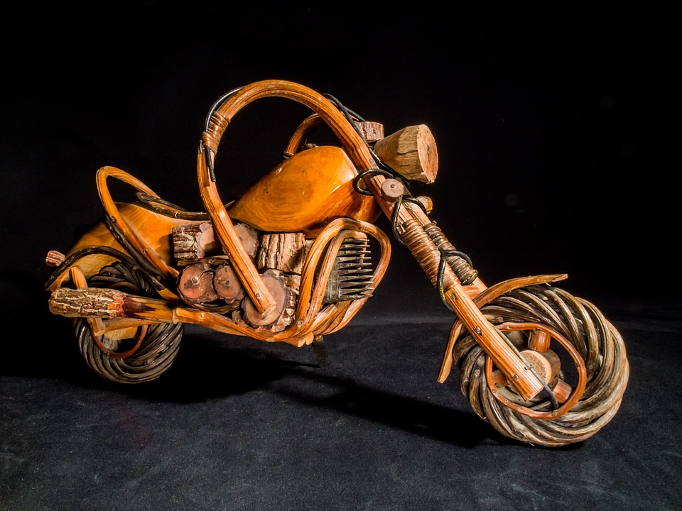 Wooden motorcycle wood model art from thailand