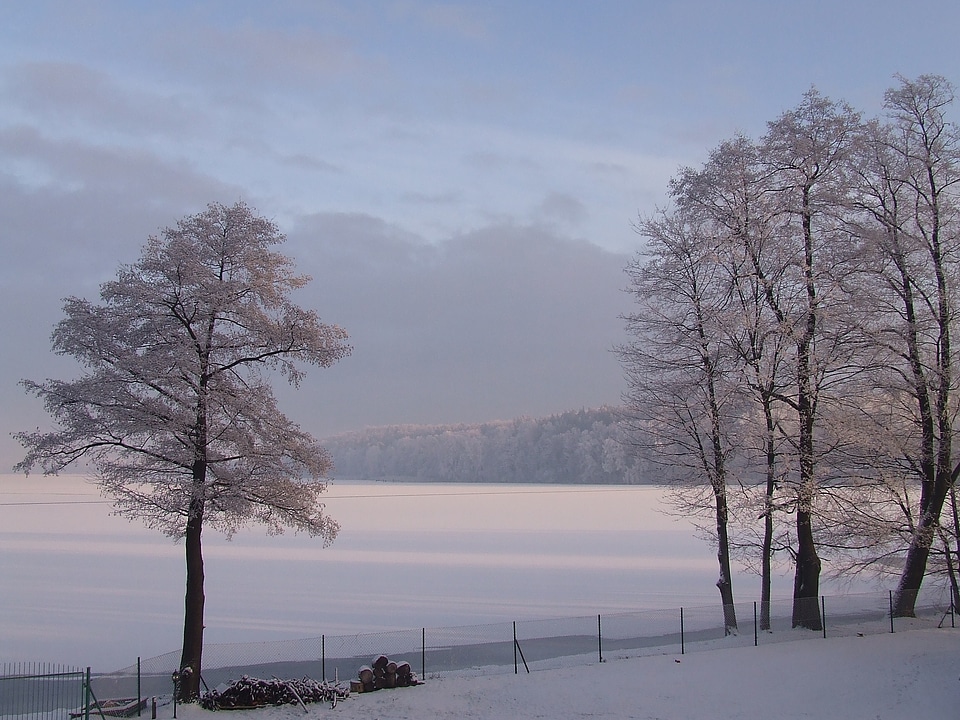 Frozen lake mrągowo twilight