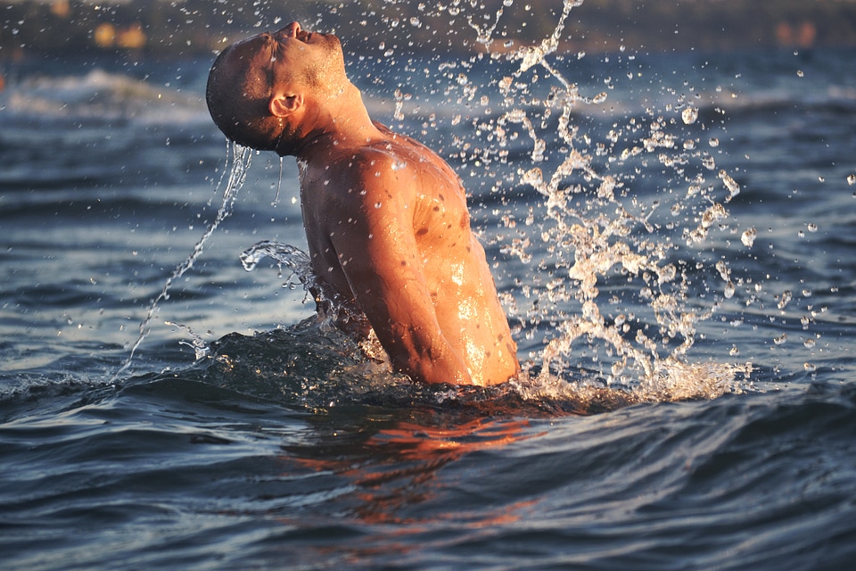 Man Splashing Water in the Sea