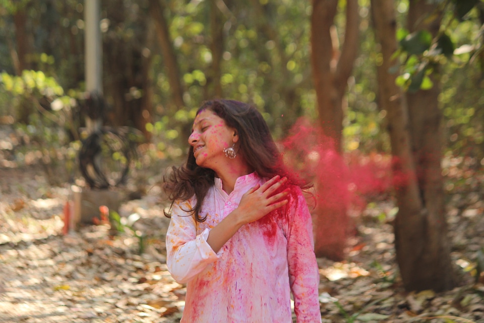 Woman with Pink Color Powder