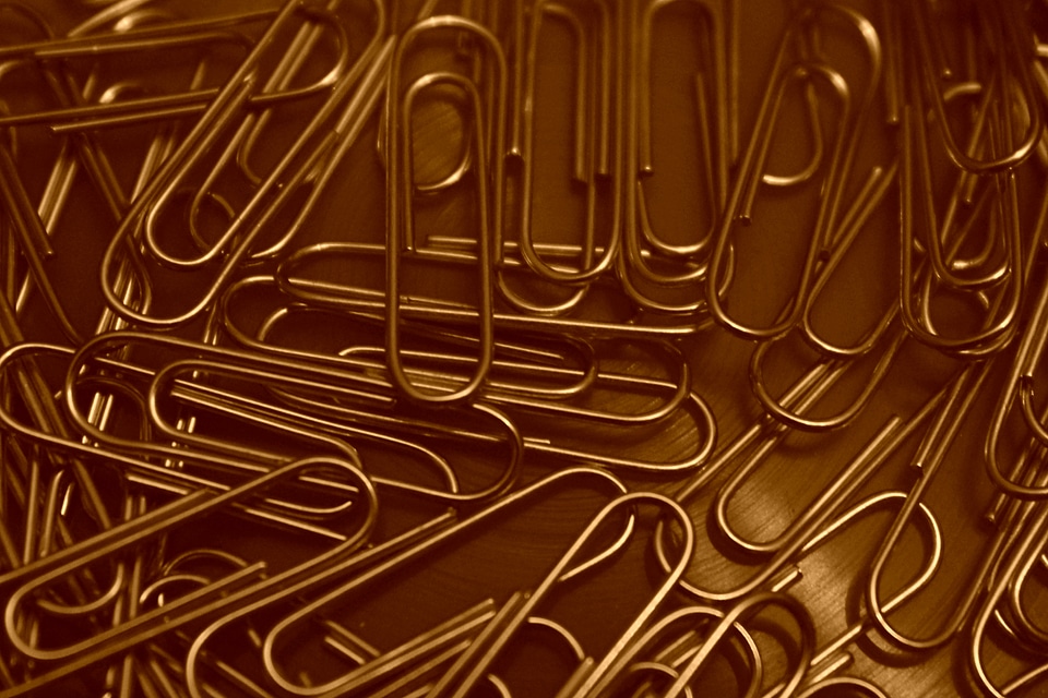 Paperclips made of metal (sepia effect) photo
