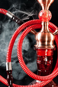 Red hookah and smoke