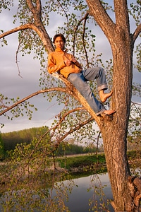 Young man relaxed on tree photo