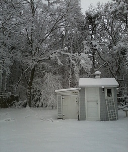 Shed in snow photo