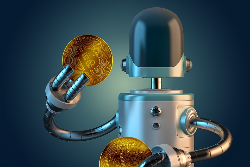 Robot hold bitcoin coins